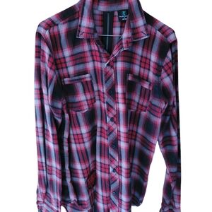 Tyler Carter x Hot Topic Over It Red Black Plaid Long Sleeve Button Down size SM
